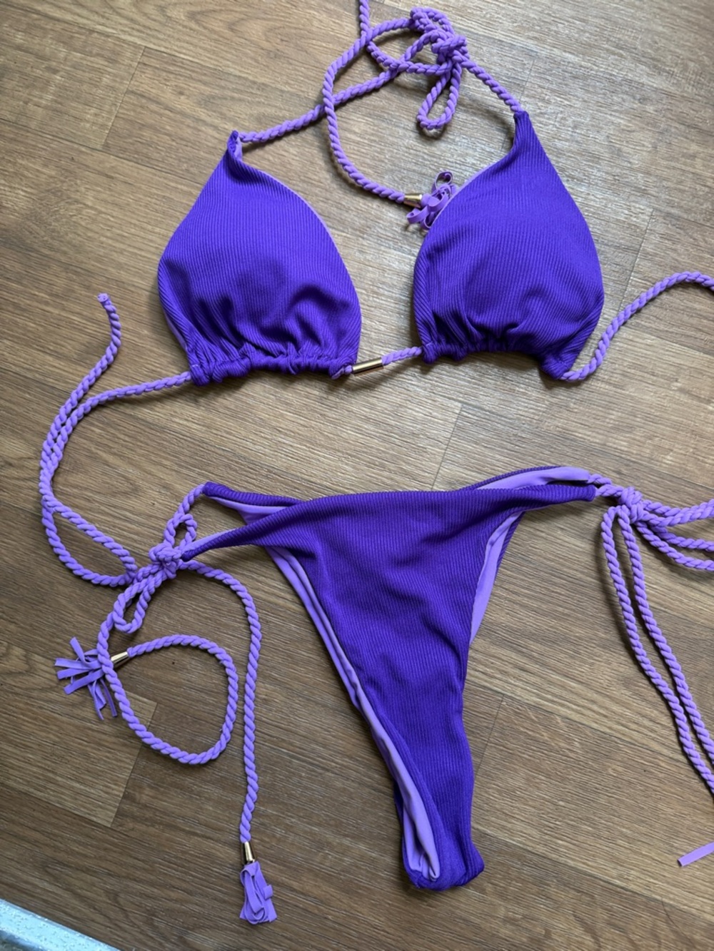 New sexy scrunch butt Purple Ribbed Tie-Side Bikini Set - Women Swim Bikini